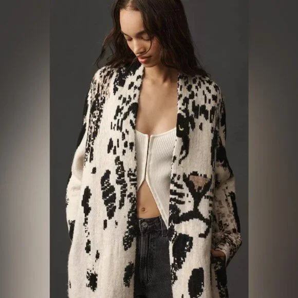 NWT Size XXS/XS - Pilcro Leopard Print Sweater Duster with Pockets (NWT US$ 238) - Picture 6 of 16